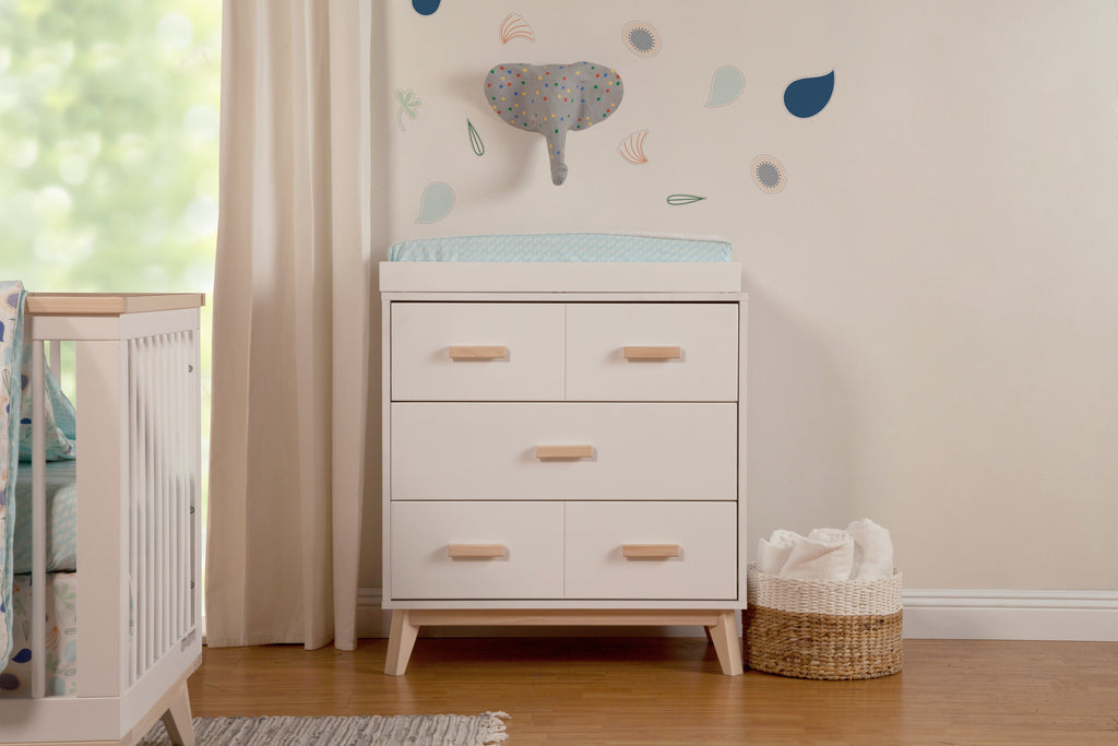 M5823WNX,Scoot 3-Drawer Changer Dresser in White/Washed Natural Finish