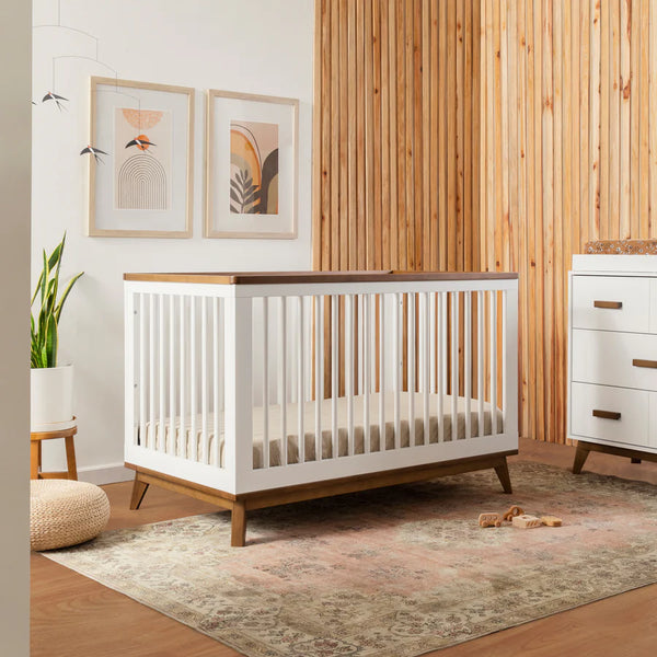 Scoot 3-in-1 Convertible Crib w/Toddler Bed Conversion Kit in White&Slate Finish White/Natural Walnut