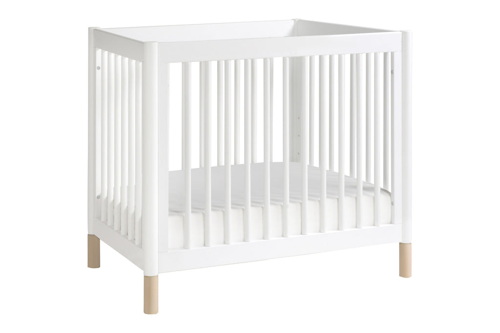 M12998WNX, Gelato 2-in-1 Mini Crib in White with Washed Natural at angle