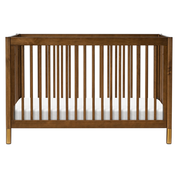 modern Gelato 4-in-1 Convertible Crib  White Color Feet With Toddler Bed Conversion Kit in Washed Natural Natural Walnut/ Gold Feet